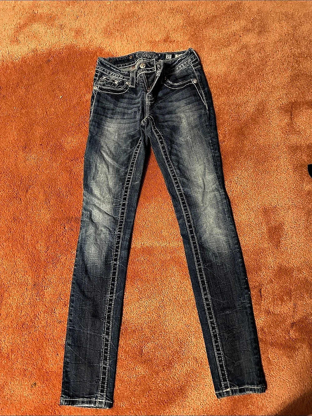 Miss Me Skinny Embellished Jeans in Blue Waist 25
